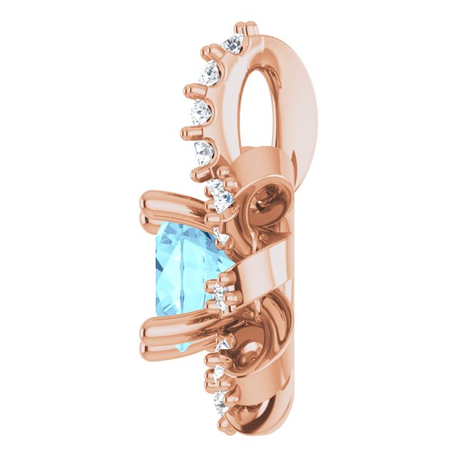 14K Gold Round Natural Aquamarine & Natural Diamond Halo-Style Necklace or Pendant - Rose Gold - view 3