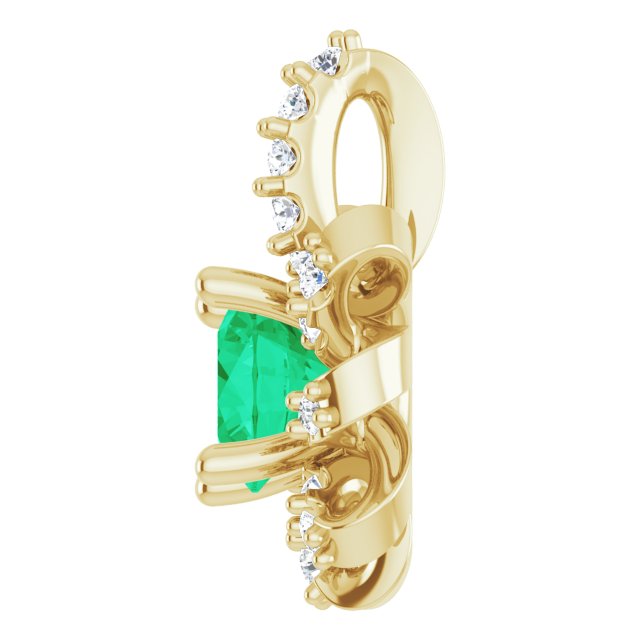 14K Gold Round Natural Emerald & Natural Diamond Halo-Style Necklace or Pendant - Yellow Gold - view 3