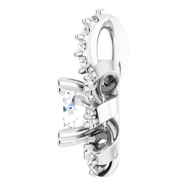 14K Gold Round Natural White Sapphire & Natural Diamond Halo-Style Necklace or Pendant – 0.07 CTW - White Gold - view 3