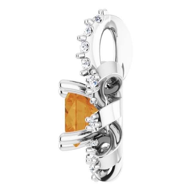Platinum Round Natural Citrine & Natural Diamond Halo-Style Necklace or Pendant - view 3