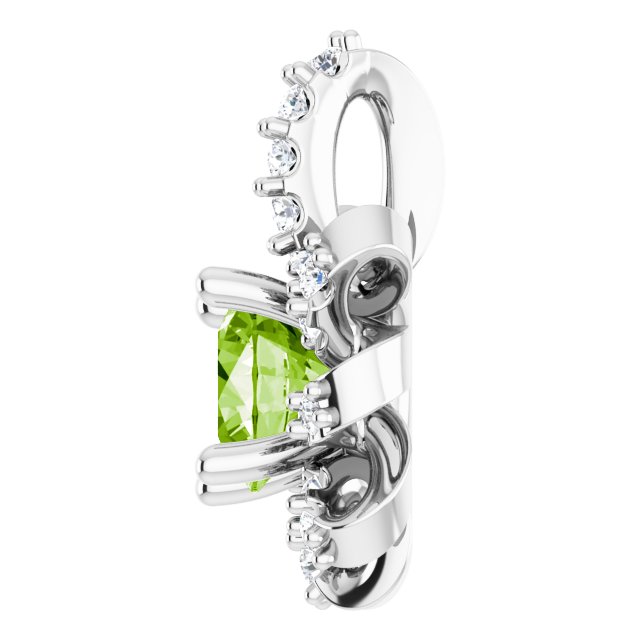 14K Gold Round Natural Peridot & Natural Diamond Halo-Style Necklace or Pendant - White Gold - view 3