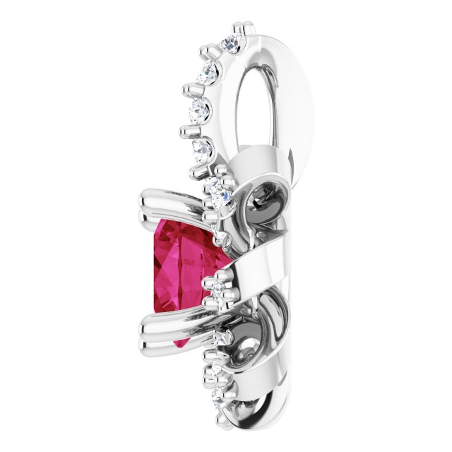 14K Gold Round Natural Ruby & Natural Diamond Halo-Style Necklace or Pendant - White Gold - view 3