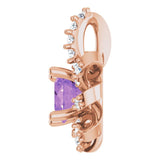 14K Gold Round Natural Amethyst & Natural Diamond Halo-Style Necklace or Pendant – 0.07 CTW - Rose Gold - view 3