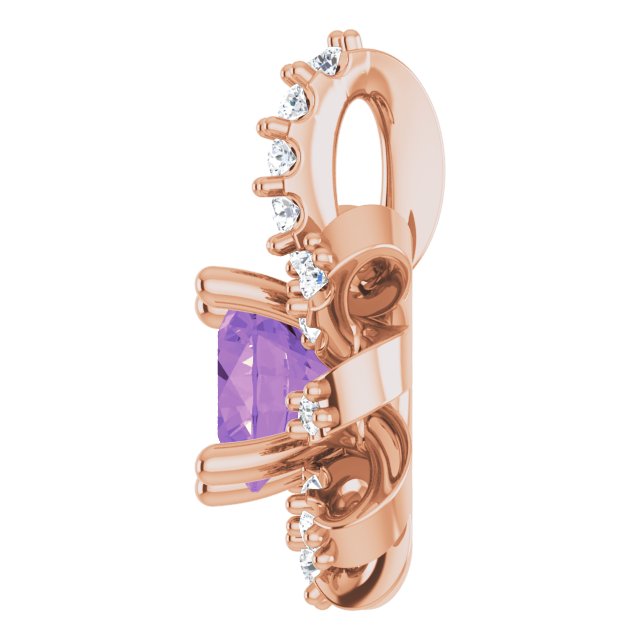 14K Gold Round Natural Amethyst & Natural Diamond Halo-Style Necklace or Pendant – 0.07 CTW - Rose Gold - view 3