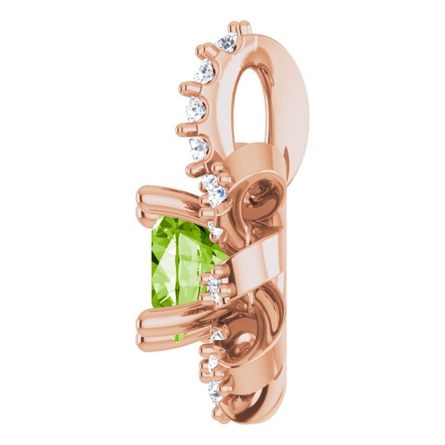 14K Gold Round Natural Peridot & Natural Diamond Halo-Style Necklace or Pendant - Rose Gold - view 3