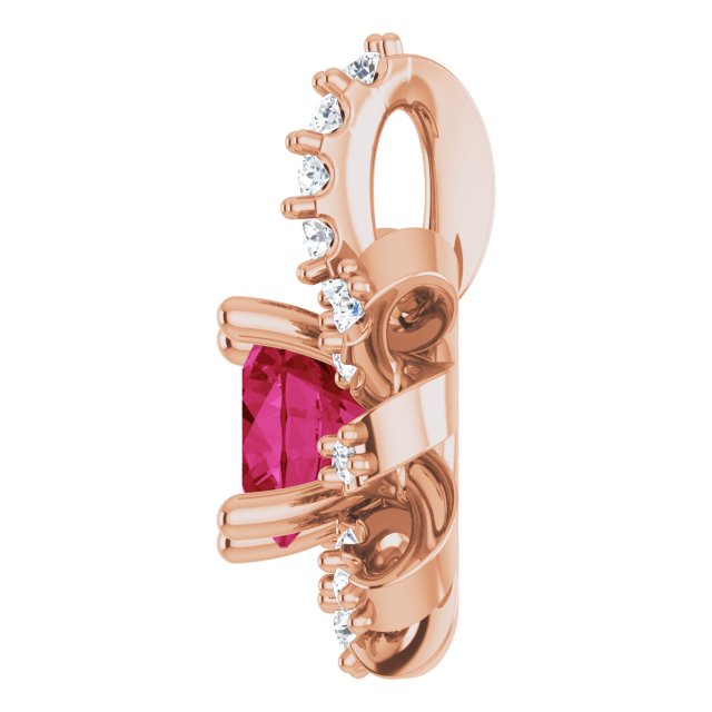 14K Gold Round Lab-Grown Ruby & Natural Diamond Halo-Style Necklace or Pendant - Rose Gold - view 3