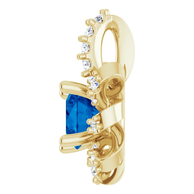 14K Gold Round Lab-Grown Blue Sapphire & Natural Diamond Halo-Style Necklace or Pendant – 0.07 CTW - Yellow Gold - view 3