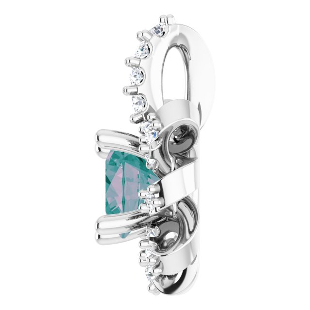 14K Gold Round Lab-Grown Alexandrite & Natural Diamond Halo-Style Necklace or Pendant – 0.07 CTW - White Gold - view 3