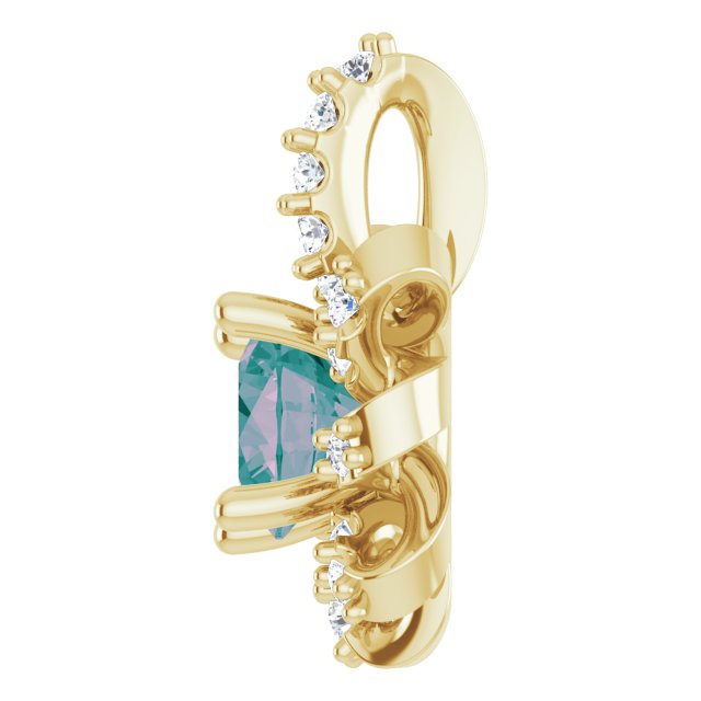 14K Gold Round Lab-Grown Alexandrite & Natural Diamond Halo-Style Necklace or Pendant – 0.07 CTW - Yellow Gold - view 3