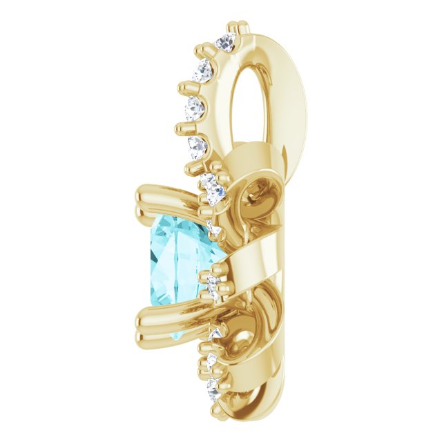 14K Gold Round Natural Blue Zircon & Natural Diamond Halo-Style Necklace or Pendant - Yellow Gold - view 3