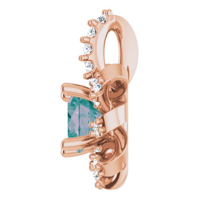 14K Gold Round Lab-Grown Alexandrite & Natural Diamond Halo-Style Necklace or Pendant – 0.07 CTW - Rose Gold - view 3