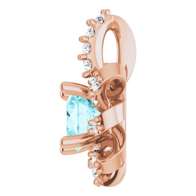 14K Gold Round Natural Blue Zircon & Natural Diamond Halo-Style Necklace or Pendant - Rose Gold - view 3