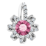 14K Gold Round Natural Pink Tourmaline & Natural Diamond Halo-Style Necklace or Pendant – 0.07 CTW - White Gold