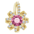 14K Gold Round Natural Pink Tourmaline & Natural Diamond Halo-Style Necklace or Pendant – 0.07 CTW - Yellow Gold
