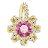 14K Gold Round Natural Pink Tourmaline & Natural Diamond Halo-Style Necklace or Pendant – 0.07 CTW - Yellow Gold