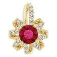 14K Gold Round Natural Ruby & Natural Diamond Halo-Style Necklace or Pendant - Yellow Gold