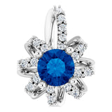 Platinum Round Natural Blue Sapphire & Natural Diamond Halo-Style Necklace or Pendant – 0.07 CTW