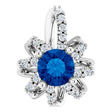 14K Gold Round Lab-Grown Blue Sapphire & Natural Diamond Halo-Style Necklace or Pendant – 0.07 CTW - White Gold