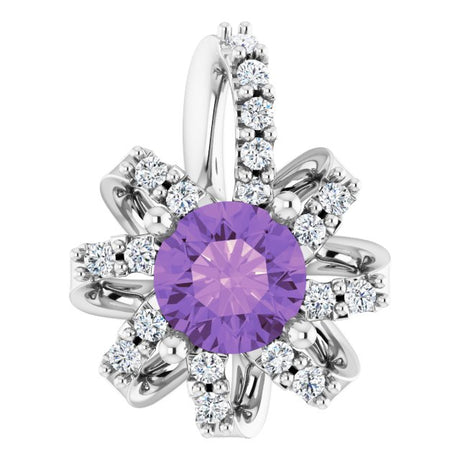 Platinum Round Natural Amethyst & Natural Diamond Halo-Style Necklace or Pendant – 0.07 CTW
