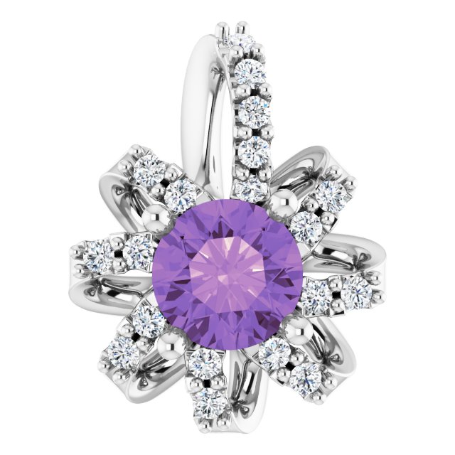 Platinum Round Natural Amethyst & Natural Diamond Halo-Style Necklace or Pendant – 0.07 CTW