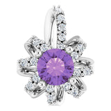 14K Gold Round Natural Amethyst & Natural Diamond Halo-Style Necklace or Pendant – 0.07 CTW - White Gold