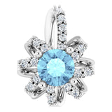 14K Gold Round Natural Aquamarine & Natural Diamond Halo-Style Necklace or Pendant - White Gold