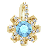 14K Gold Round Natural Aquamarine & Natural Diamond Halo-Style Necklace or Pendant - Yellow Gold