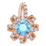 14K Gold Round Natural Aquamarine & Natural Diamond Halo-Style Necklace or Pendant - Rose Gold