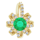14K Gold Round Natural Emerald & Natural Diamond Halo-Style Necklace or Pendant - Yellow Gold