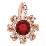 14K Gold Round Natural Mozambique Garnet & Natural Diamond Halo-Style Necklace or Pendant – 0.07 CTW - Rose Gold