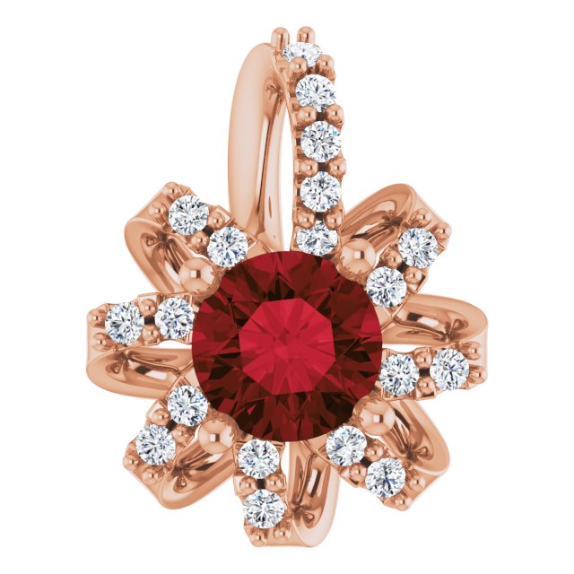 14K Gold Round Natural Mozambique Garnet & Natural Diamond Halo-Style Necklace or Pendant – 0.07 CTW - Rose Gold