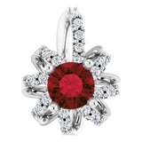 Platinum Round Natural Mozambique Garnet & Natural Diamond Halo-Style Necklace or Pendant – 0.07 CTW