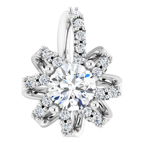 14K Gold Round Natural White Sapphire & Natural Diamond Halo-Style Necklace or Pendant – 0.07 CTW - White Gold