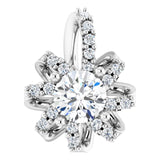 Platinum Round Natural White Sapphire & Natural Diamond Halo-Style Necklace or Pendant