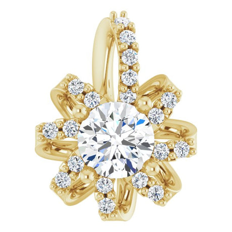 14K Gold Round Natural White Sapphire & Natural Diamond Halo-Style Necklace or Pendant – 0.07 CTW - Yellow Gold