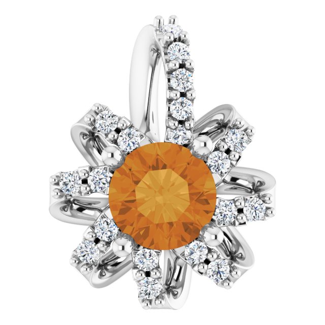 Platinum Round Natural Citrine & Natural Diamond Halo-Style Necklace or Pendant