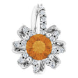 14K Gold Round Natural Citrine & Natural Diamond Halo-Style Necklace or Pendant - White Gold