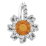 14K Gold Round Natural Citrine & Natural Diamond Halo-Style Necklace or Pendant - White Gold