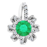 14K Gold Round Natural Emerald & Natural Diamond Halo-Style Necklace or Pendant - White Gold