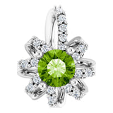 14K Gold Round Natural Peridot & Natural Diamond Halo-Style Necklace or Pendant - White Gold