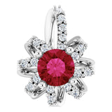 Platinum Round Natural Ruby & Natural Diamond Halo-Style Necklace or Pendant