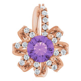 14K Gold Round Natural Amethyst & Natural Diamond Halo-Style Necklace or Pendant – 0.07 CTW - Rose Gold