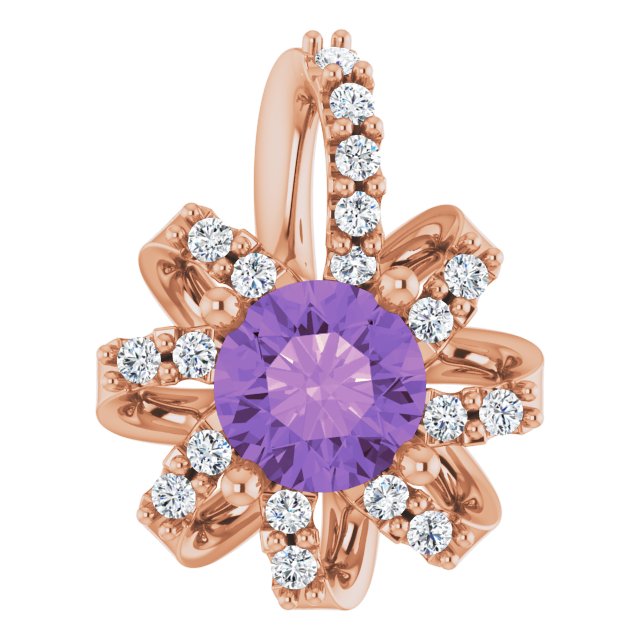 14K Gold Round Natural Amethyst & Natural Diamond Halo-Style Necklace or Pendant – 0.07 CTW - Rose Gold