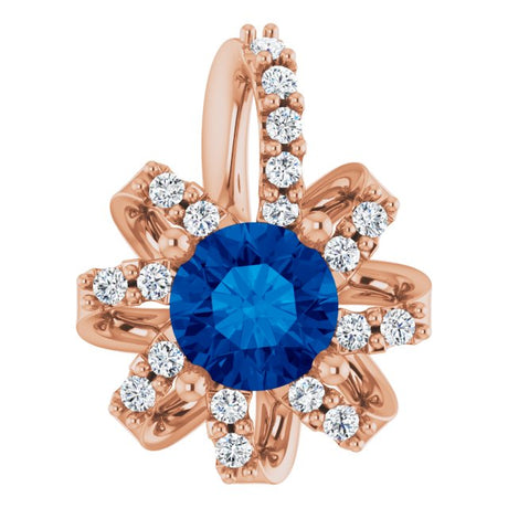 14K Gold Round Lab-Grown Blue Sapphire & Natural Diamond Halo-Style Necklace or Pendant – 0.07 CTW - Rose Gold