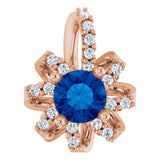 14K Gold Round Natural Blue Sapphire & Natural Diamond Halo-Style Necklace or Pendant – 0.07 CTW - Rose Gold