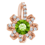 14K Gold Round Natural Peridot & Natural Diamond Halo-Style Necklace or Pendant - Rose Gold