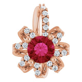 14K Gold Round Natural Ruby & Natural Diamond Halo-Style Necklace or Pendant - Rose Gold