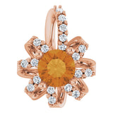 14K Gold Round Natural Citrine & Natural Diamond Halo-Style Necklace or Pendant - Rose Gold