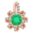 14K Gold Round Natural Emerald & Natural Diamond Halo-Style Necklace or Pendant - Rose Gold