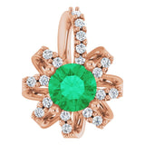 14K Gold Round Lab-Grown Emerald & Natural Diamond Halo-Style Necklace or Pendant – 0.07 CTW - Rose Gold